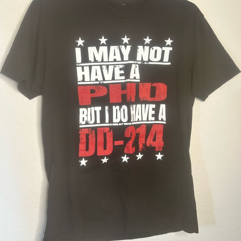 Black Graphic Tee with Red and White Print
